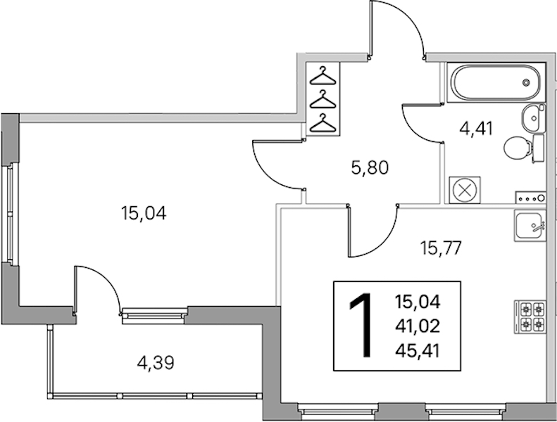 1-комнатная квартира 43.21 м², 2/4 эт., ЖК «Любоград в Стрельне»